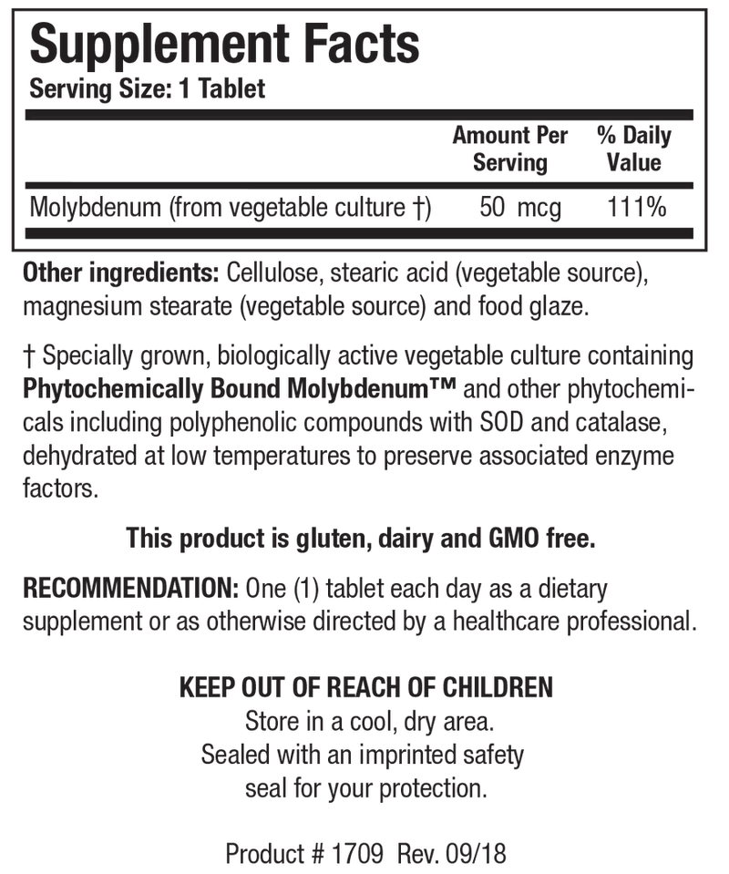 Biotics Research Mo-Zyme (Molybdenum) 100 Tabs - VitaHeals.com