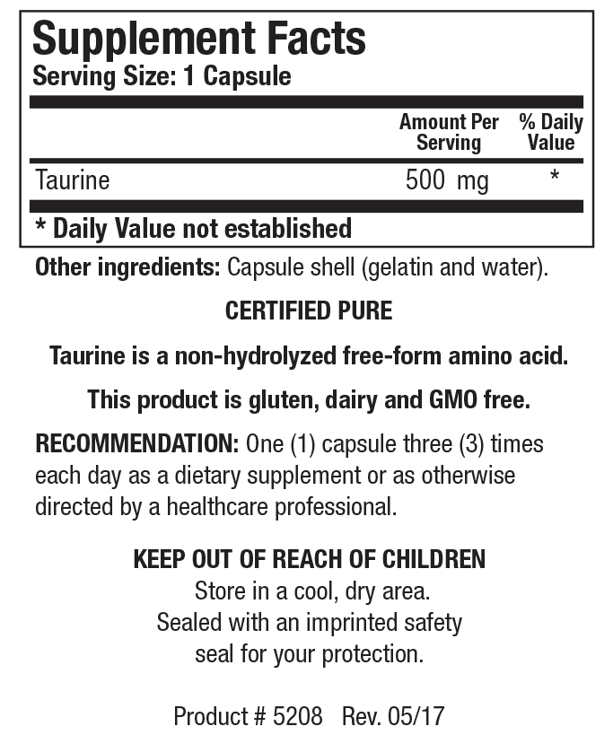 Biotics Research Taurine100 Capsules - VitaHeals.com