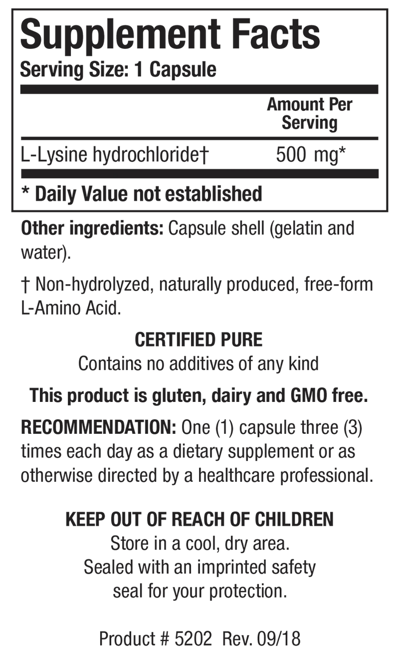 Biotics Research L-Lysine-HCL 100 Capsules