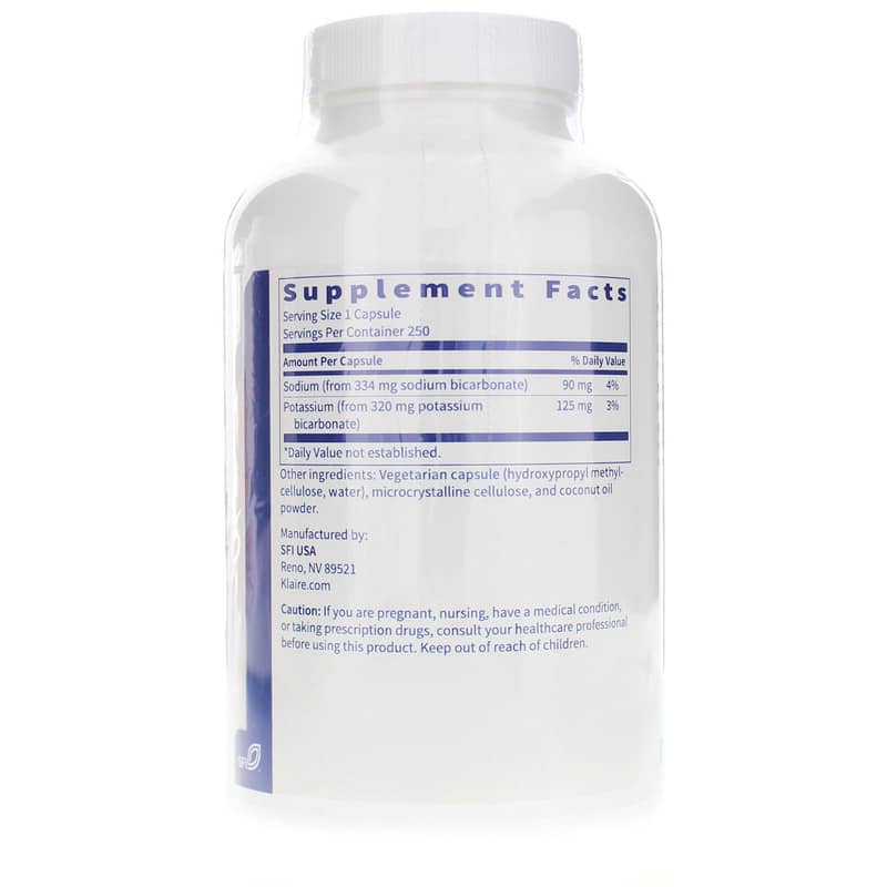 Klaire Labs Bi-Carb Formula Sodium &amp; Potassium Bicarbonate 250 Veg Capsules