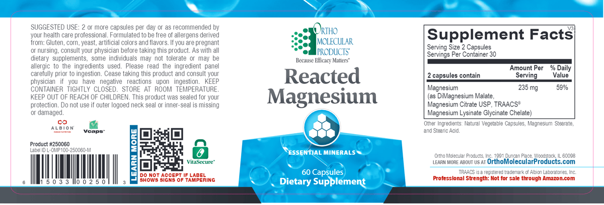 Ortho Molecular Reacted Magnesium & Potassium 60 Caps - VitaHeals.com