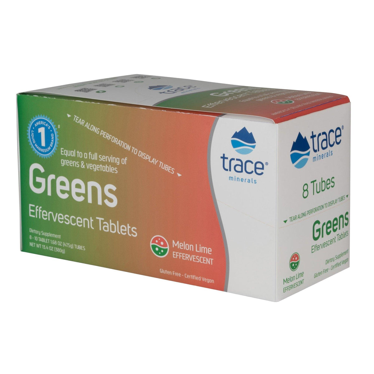 Trace Minerals Research Greens Effervescent Tablets Melon Lime Flavor 8 Tubes - VitaHeals.com