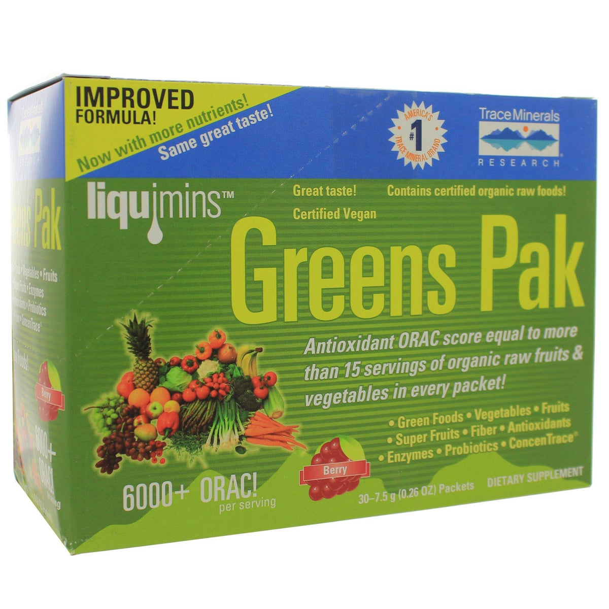 Trace Minerals Research Greens Pak Berry 30 Packets - VitaHeals.com