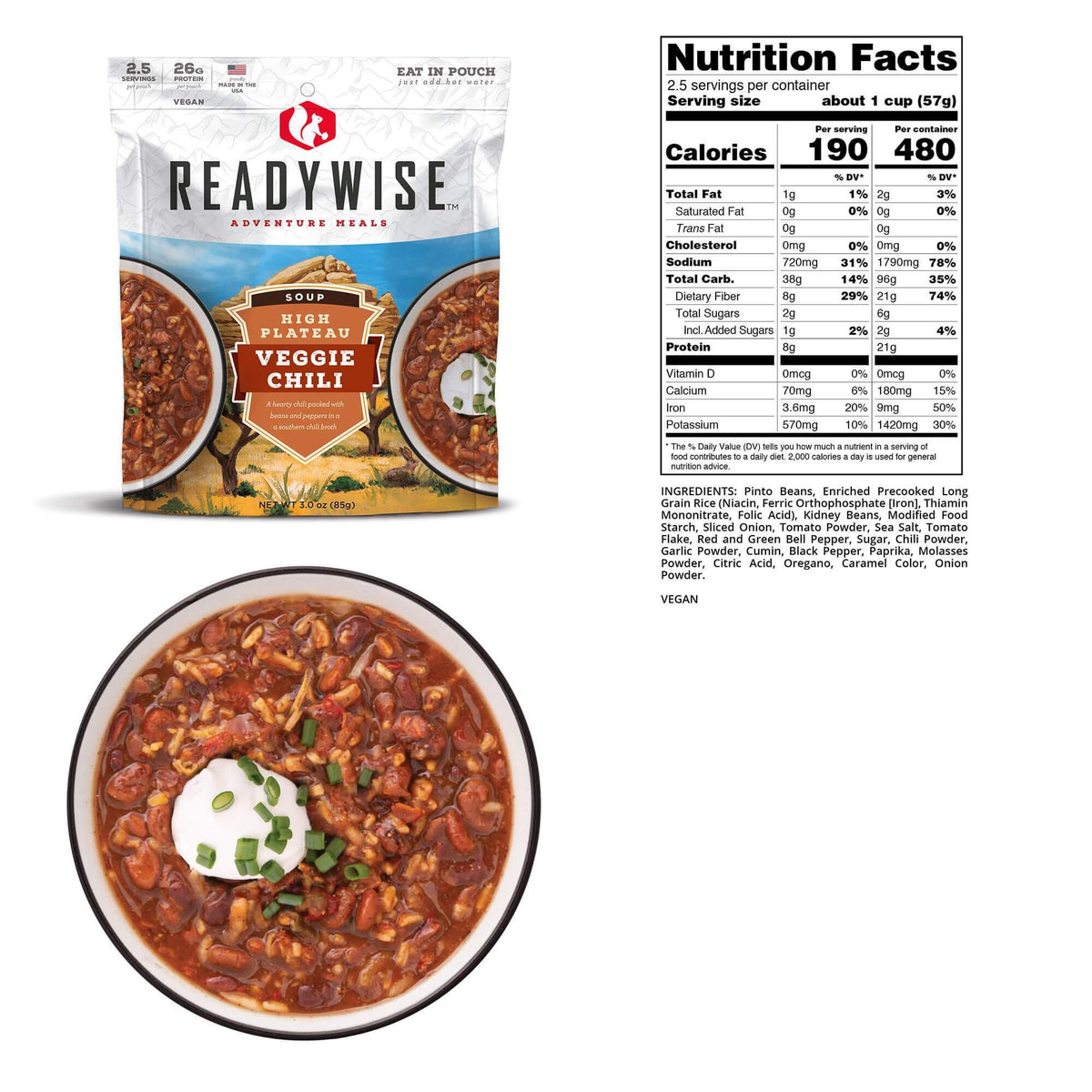 READYWISE High Plateau Veggie Chili Soup Case of 6 Emergency Food Supply