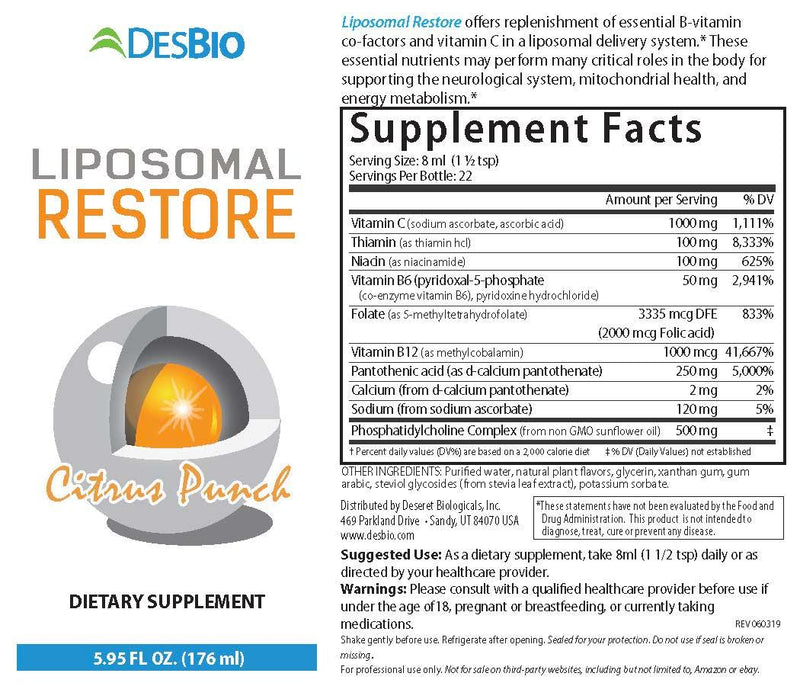 DesBio Liposomal Restore 5.95 fl oz. - VitaHeals.com