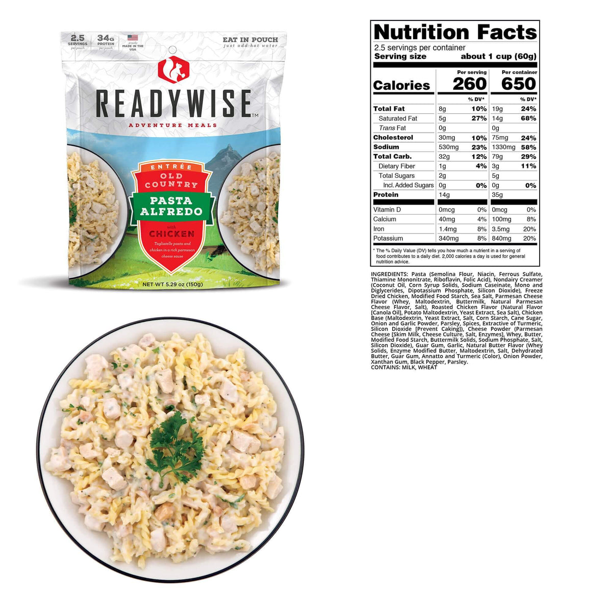 READYWISE Old Country Pasta Alfredo with Chicken Case of 6 Emergency Food Supply