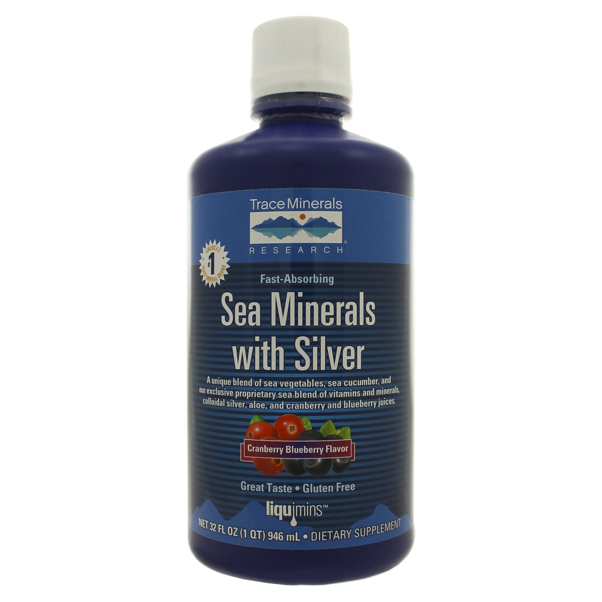 Trace Minerals Research Sea Minerals With Silver Natural Cranberry Blueberry 32Oz - VitaHeals.com