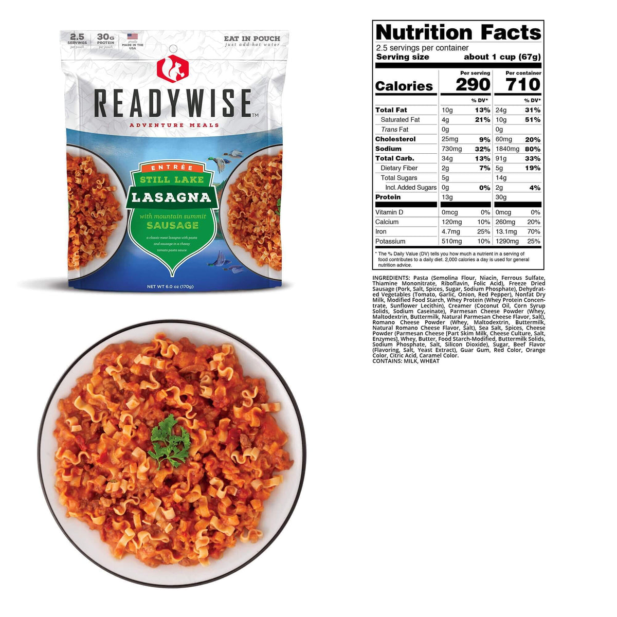 READYWISE Still Lake Lasagna with Sausage Case of 6 Emergency Food Supply