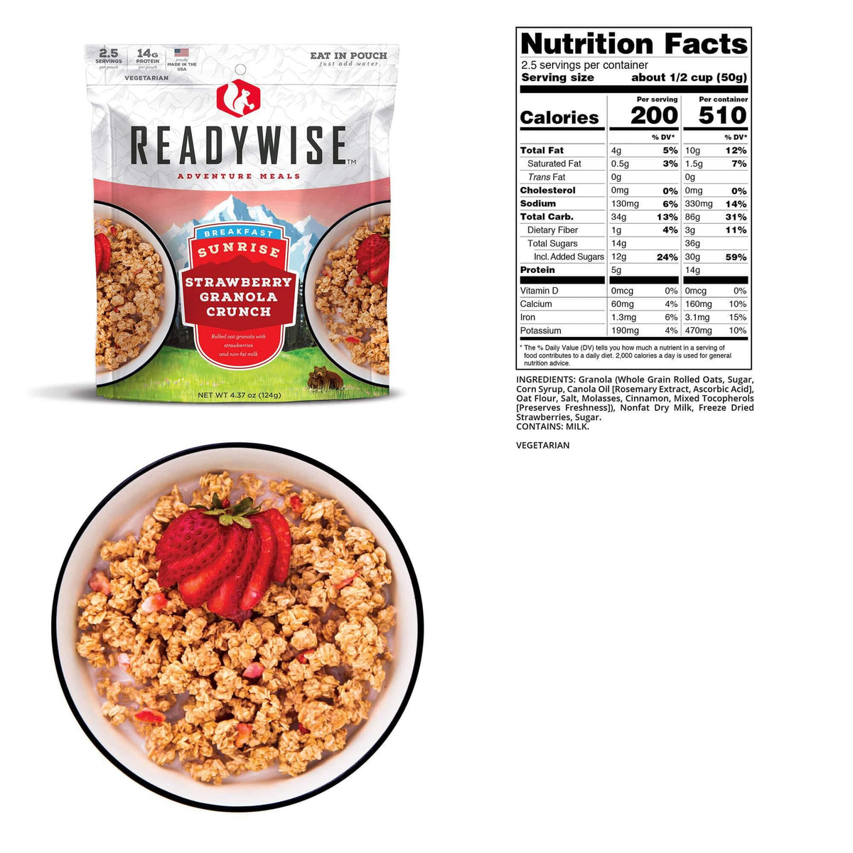 READYWISE Sunrise Strawberry Granola Crunch Case of 6 Emergency Food Supply