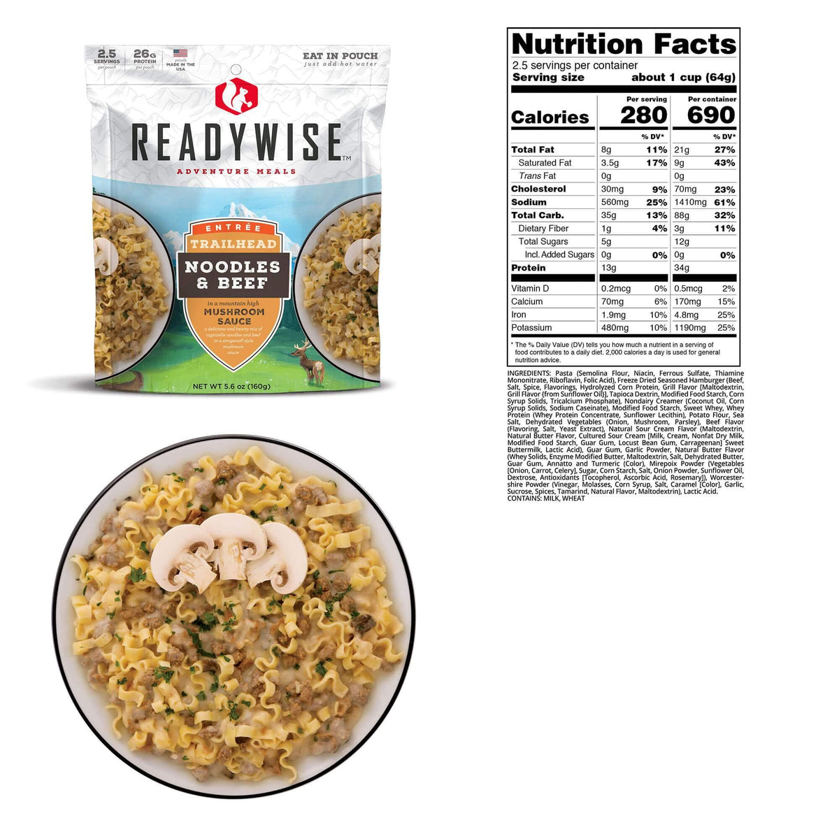 READYWISE Trailhead Noodles & Beef Case of 6 Emergency Food Supply