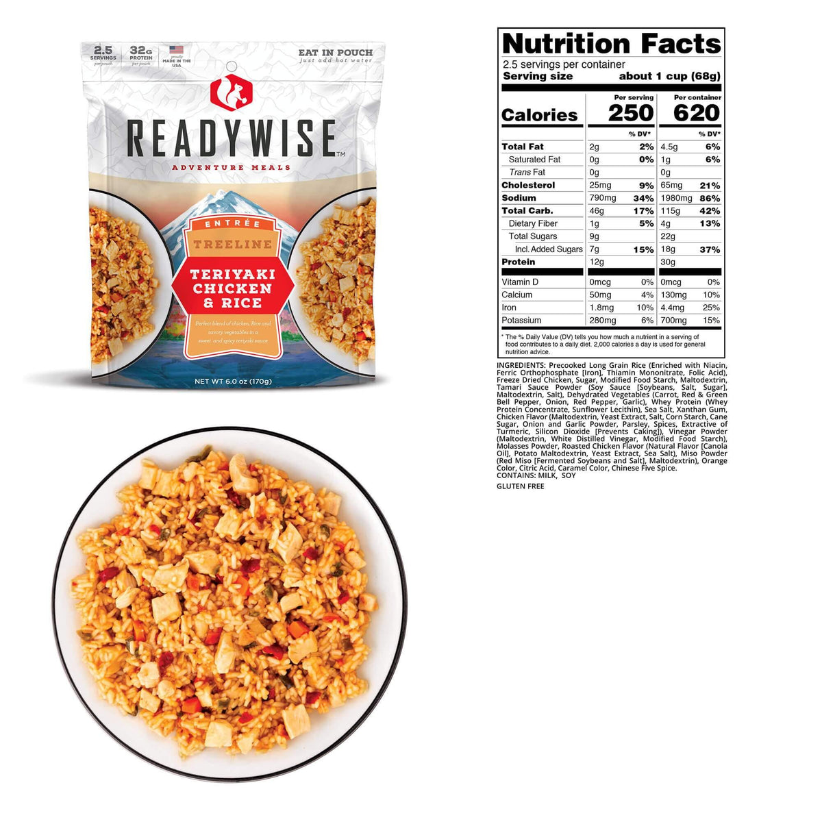 READYWISE Treelline Teriyaki Chicken & Rice Case of 6 Emergency Food Supply