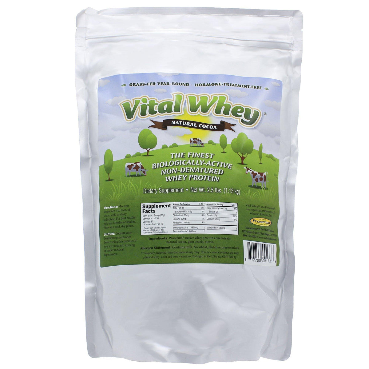 Well Wisdom Vital Whey Natural Cocoa 2.5 Pounds - VitaHeals.com