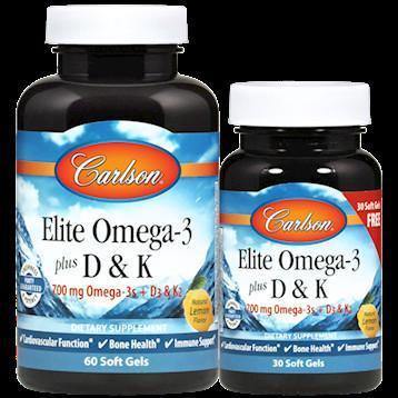 Carlson Labs , Elite Omega 3 + D3 & K 60+30 softgels 2 Pack - VitaHeals.com