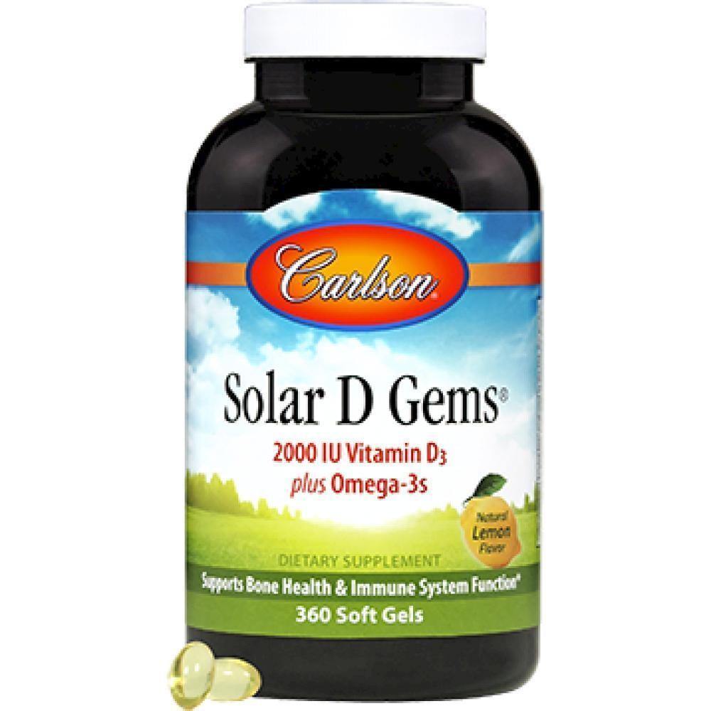 Carlson Labs , Solar D Gems 2000 IU 360 gels 2 Pack - VitaHeals.com