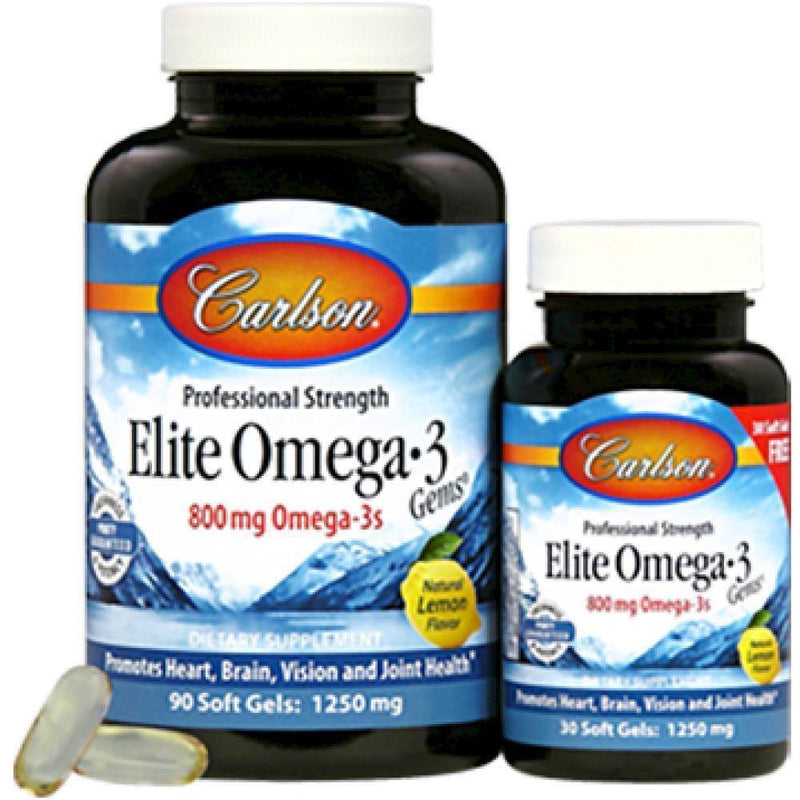 Carlson Labs , Elite Omega 3 Gems  90+30 softgels 2 Pack - VitaHeals.com